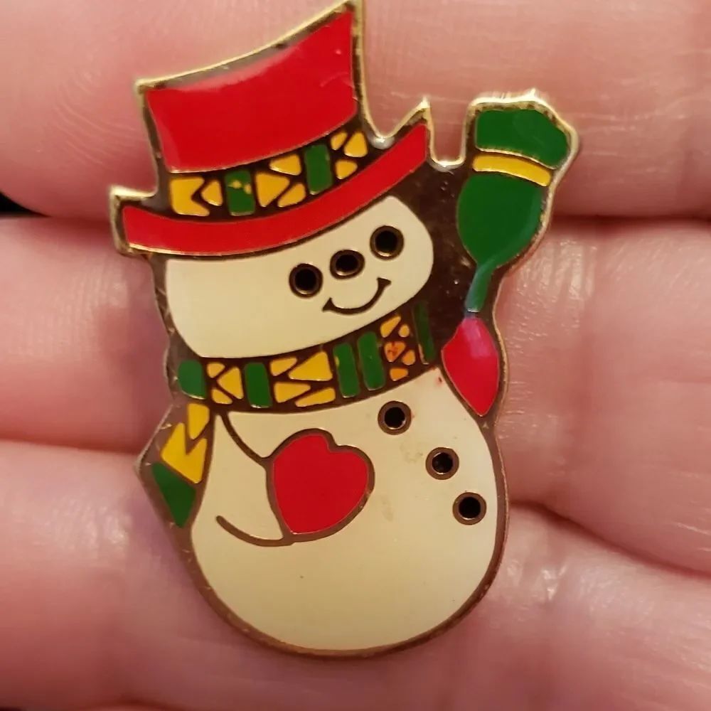 Cute Vintage Enamel Snowman Pin